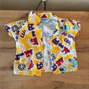 VINTAGE Colorful Kids Train compass Airplane  Adventure Club button Shirt 18M